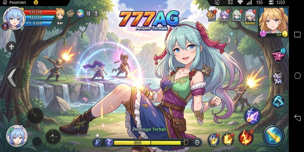 Tampilan gameplay dinamis di 777AG, penuh karakter anime menarik.