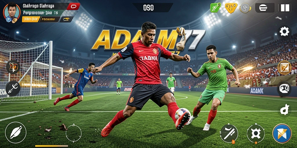 Screenshot utama ADAM77 menampilkan aksi seru dalam pertandingan olahraga.