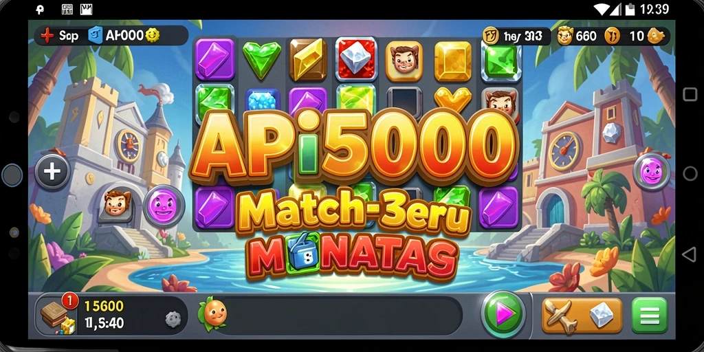 Screenshot utama menunjukkan keseruan gameplay Match-3 di API5000.