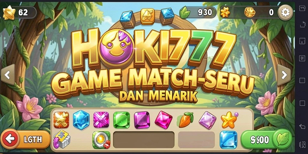 Tampilan seru gameplay HOKI777 dengan desain Match-3 yang memukau.