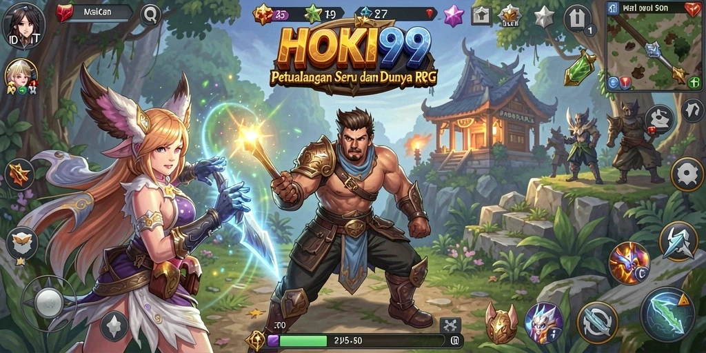 Screenshot utama HOKI99 menampilkan pertarungan karakter dalam dunia RPG.