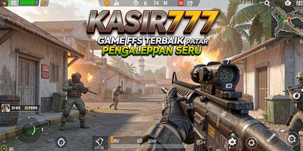 Screenshot gameplay intensif dari KASIR777 menunjukan aksi tembak-menembak yang dramatis.