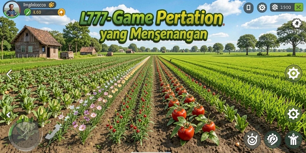 Tangkapan layar game L777 menampilkan lahan pertanian yang luas dan tanaman yang subur.