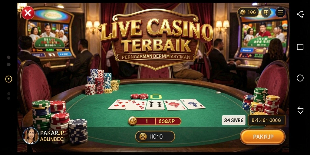 Screenshot gameplay PAKARJP menampilkan dealer langsung dan interaksi masyarakat.