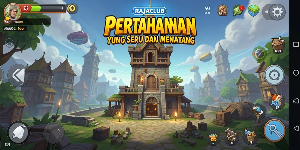 Screenshot RAJACLUB menampilkan aksi pertahanan menara yang mendebarkan.