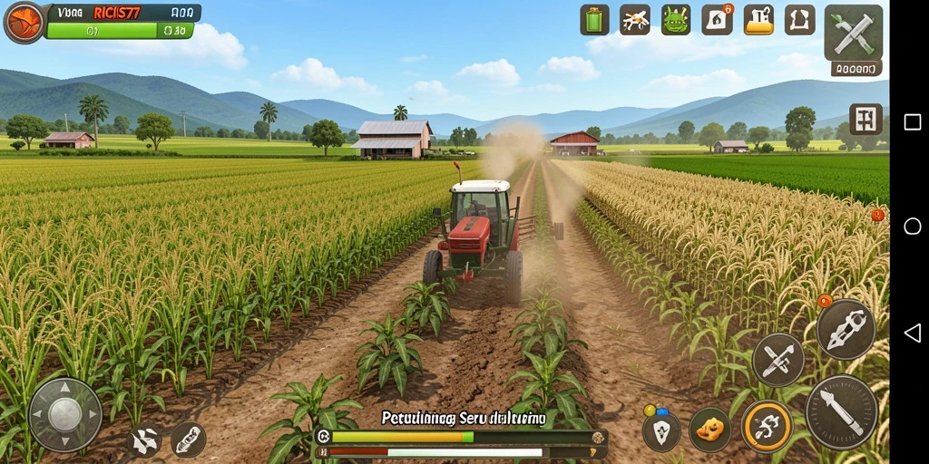 Tampilan gameplay RICIS77 yang menampilkan aktivitas bertani yang seru.
