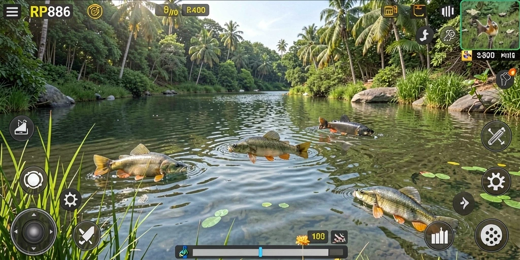 Tampilan gameplay RP886 menunjukkan aksi memancing yang mendebarkan.