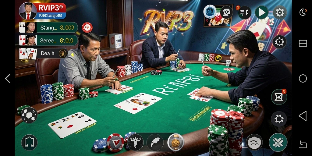 Screenshot gameplay RVIP3 menampilkan aksi seru permainan Poker.