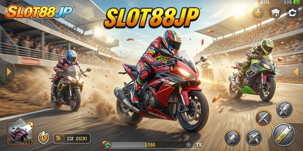 Gameplay SLOT88JP yang menegangkan saat balapan motor.